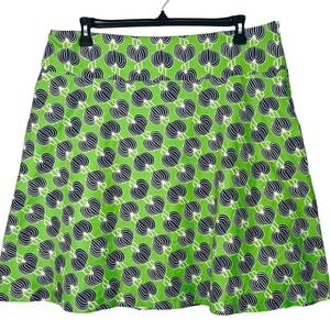 Sevier‎ Skirts Green Navy Blue Abstract Leaf Print A-Line Skirt Custom Lined XL